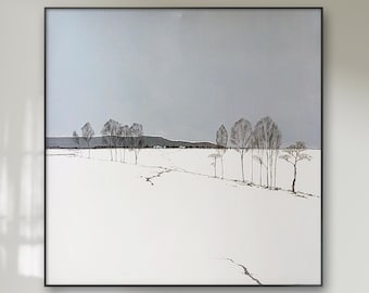 Winter snow · Silence 80 x 80 cm ORIGINAL unique HANDMADE oil on canvas Hand-painted oil painting DE1