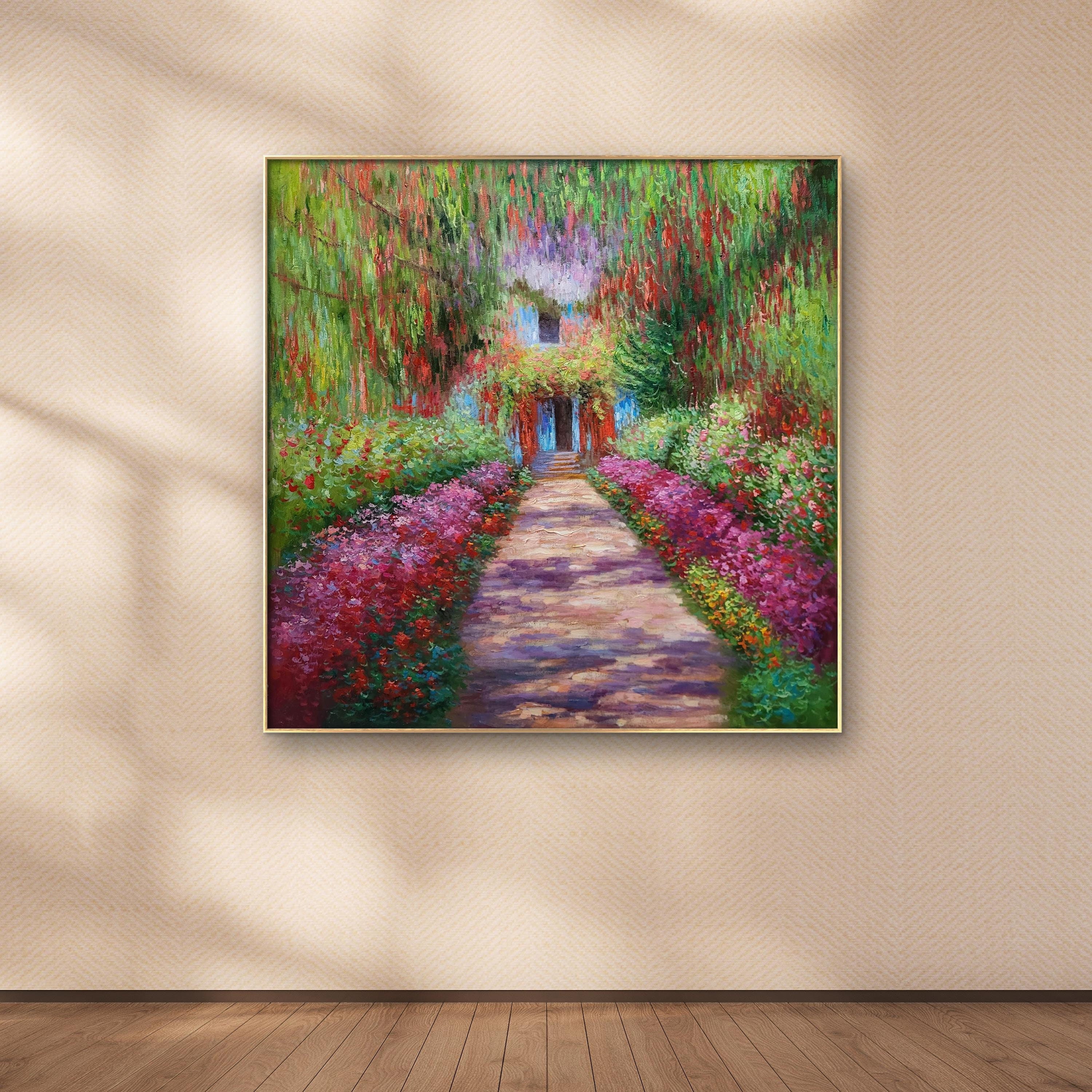 クロード・モネ - ジヴェルニーのモネの庭の小道 75 x 75 cm 手描き