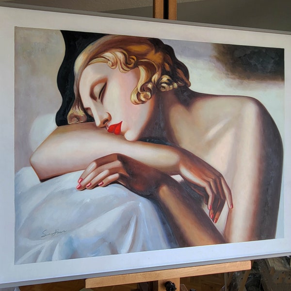 Tamara De Lempicka - La Dormeuse 90 x 120 cm & 60 x 80 cm Het slapende meisje HANDGEMAAKT olieverfschilderij Repro handgemaakt olieverfschilderij Art Deco DE1