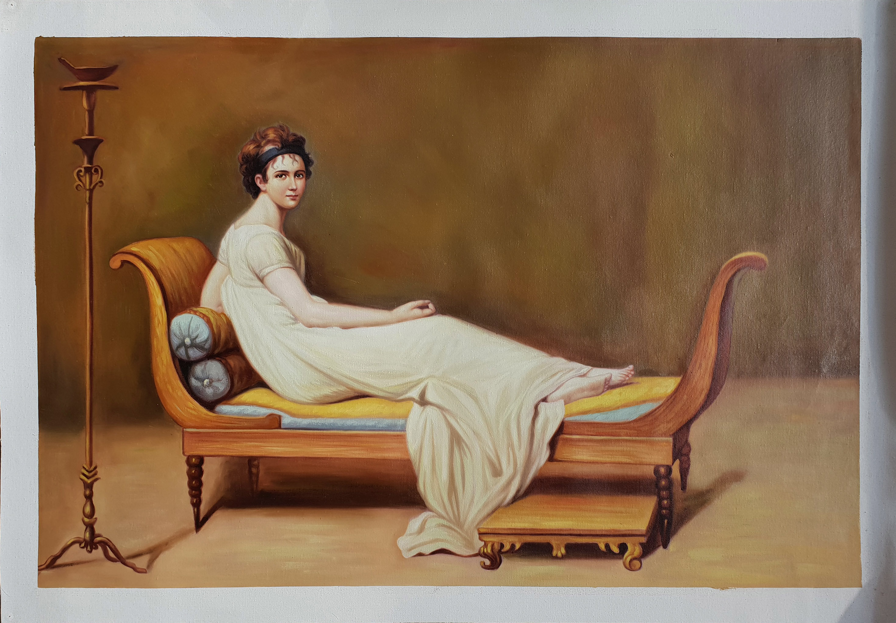 ジャック＝ルイ・ダヴィッド 油彩画　手描き 貴重 作者サイン ジャック＝ルイ・ダヴィッド - レカミエ夫人の肖像 60 x 90 cm