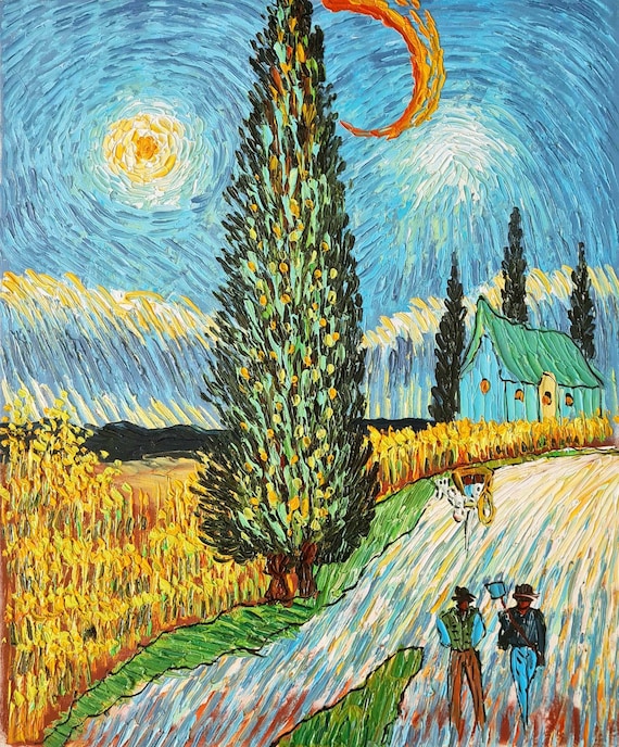 Vincent Van Gogh 50 X 60 Cm Country Road With Cypress and Star Oil