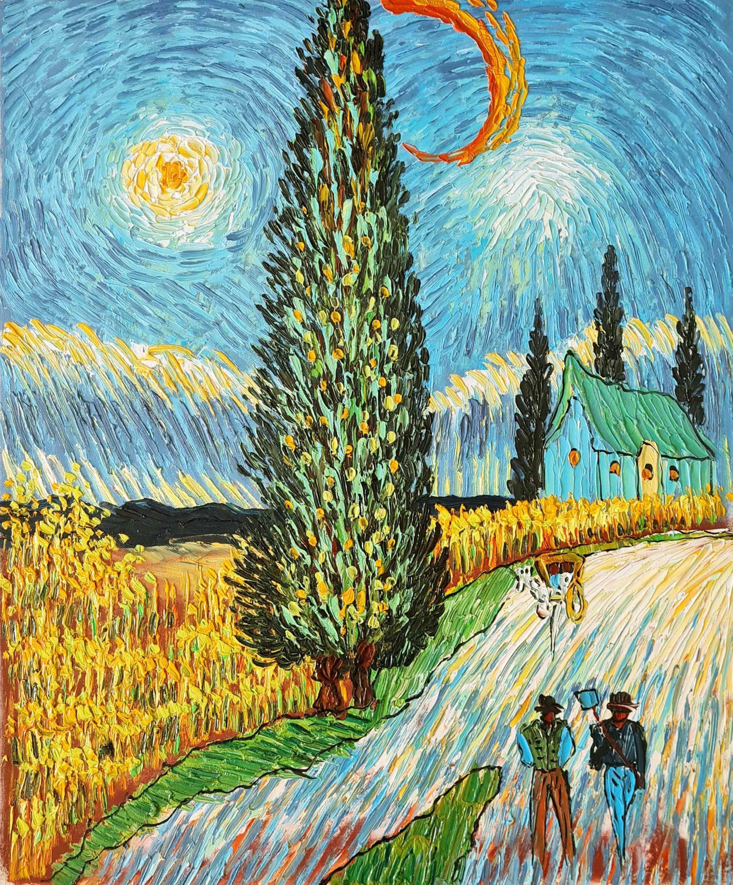 Vincent Van Gogh 50 X 60 Cm Country Road With Cypress and Star Oil