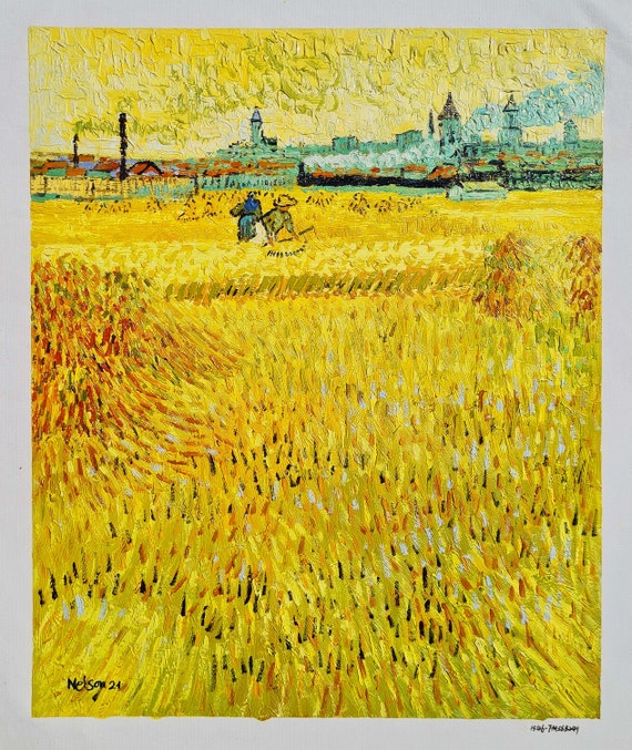 フィンセント・ファン・ゴッホ - アルルの風景を望む麦畑 50 x 60 cm