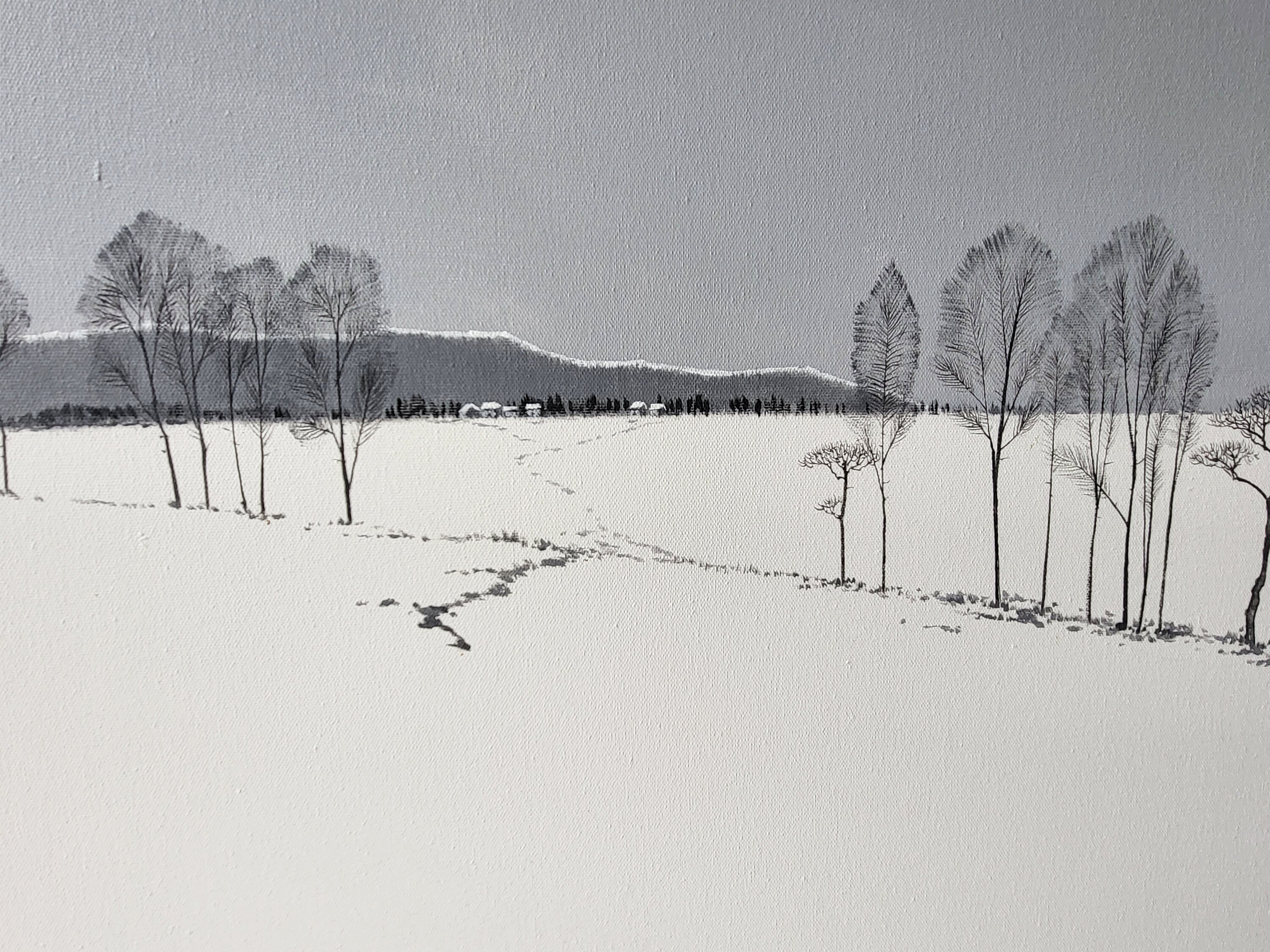 冬の雪・静寂 80 x 80 cm ORIGINAL ユニーク HANDMADE 油彩