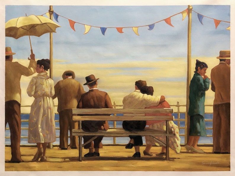 Jack Vettriano La jetée Peinture à l'huile faite à la main sur toile Reproduction Travail manuel Peinture à l'huile de qualité supérieure DE1 150 65x90cm unframed