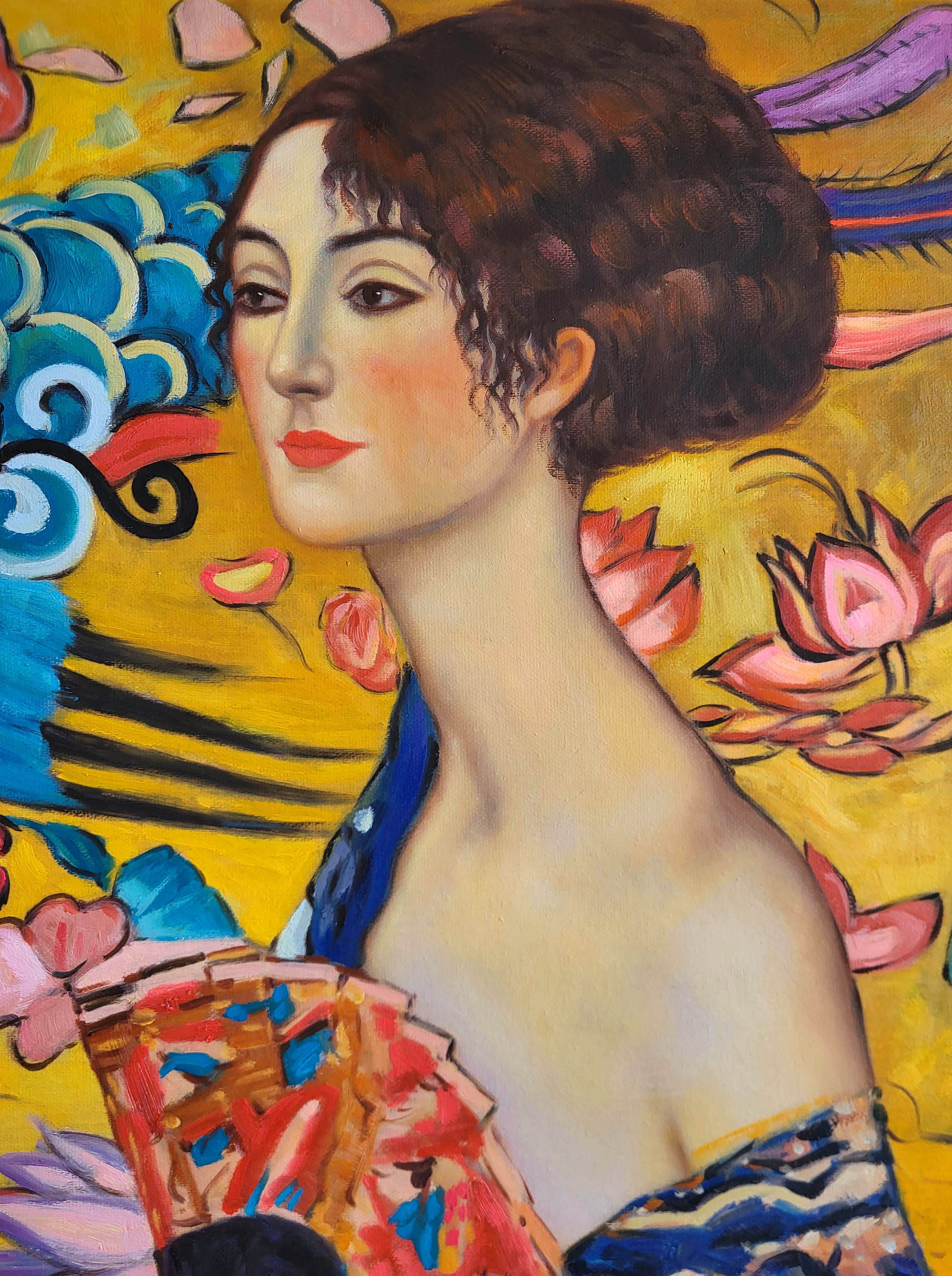 グスタフ・クリムト – 扇を持つ女性 80 x 80 cm 扇を持つ女性