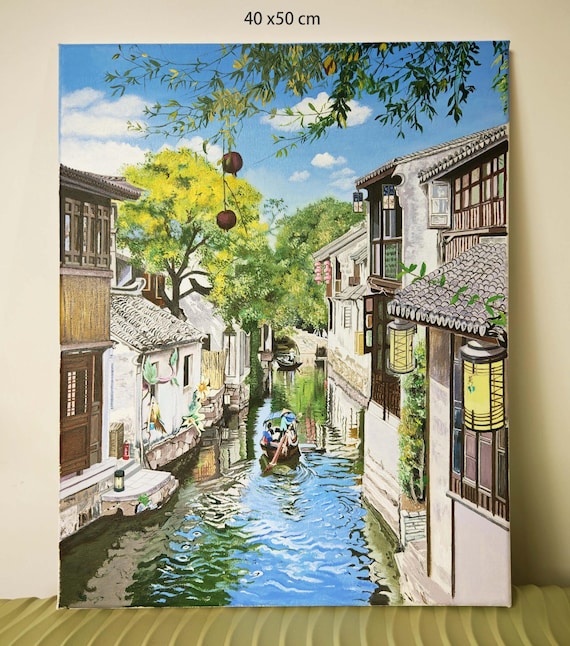 水上家屋の風景画（油彩） 水上家屋の風景画（油彩） News | 現代画家！／[楊来春]／栄宝斉特約