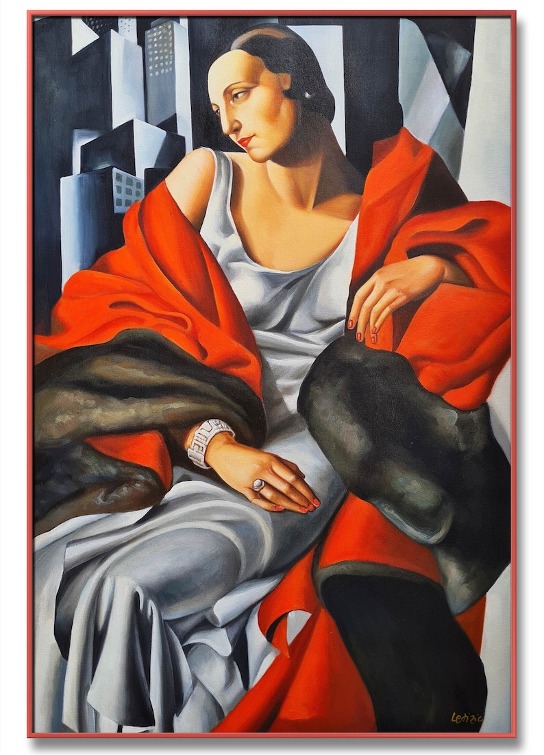 Tamara de Lempicka Portrait de Mme Boucard 60 x 90 cm Reproduction Huile sur toile peinte à la main Peinture à l'huile Art Déco DE1 rouge5 61x91cm framed