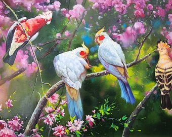 Parrot 70 x 105 cm ORIGINAL unique HANDMADE oil on canvas Hand-painted oil painting 850