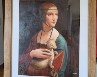 Leonardo Da Vinci - La Dama con lermellino Lady with an Ermine Masterpiece Hand-Painted Oil Painting Renaissance Reproduction Stock DE1