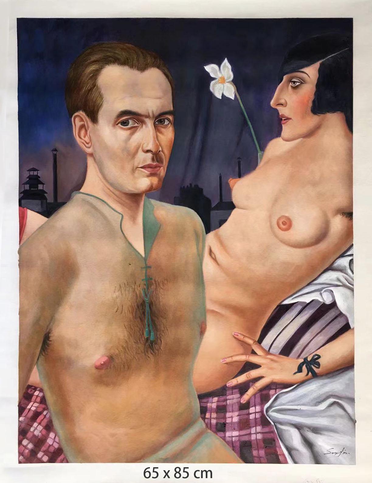 CS, Self-portrait with model 65 x 85 cm Museum Quality Reproduction Oil on Linen Canvas Hand-painted oil painting DE1