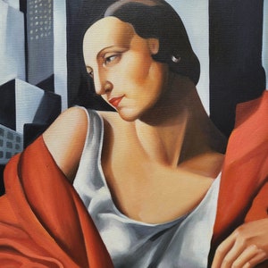 Tamara de Lempicka Portrait de Mme Boucard 60 x 90 cm Reproduction Huile sur toile peinte à la main Peinture à l'huile Art Déco DE1 rouge5 image 3