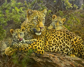 Leopard Jaguar 80 x 115 cm ORIGINAL unique HANDMADE oil on canvas Hand-painted oil painting