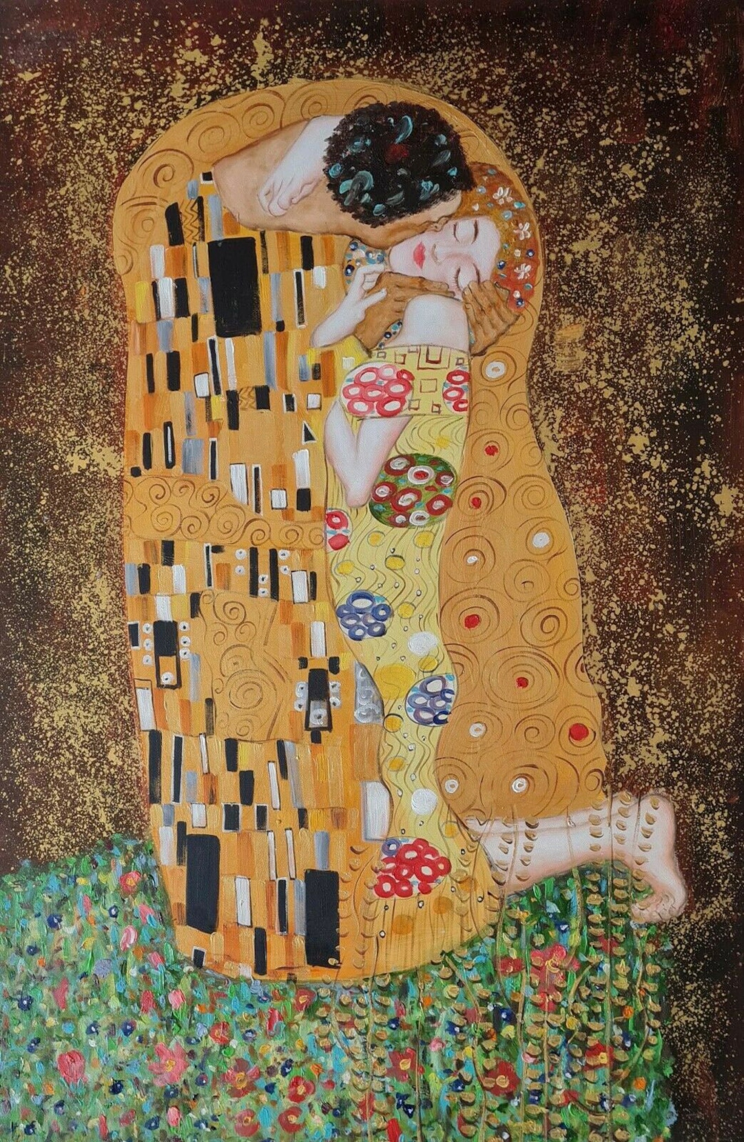 グスタフ・クリムト「接吻」、60 x 90 cm、手描き油絵複製画