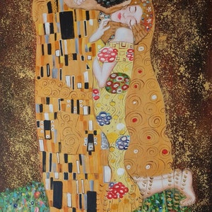 Gustav Klimt, The Kiss 60x90cm Der Kuß, Hand Painted Oil Painting Reproduction Premium Quality Handbemaltes Ölbild Sofort lieferbar DE1 jjx