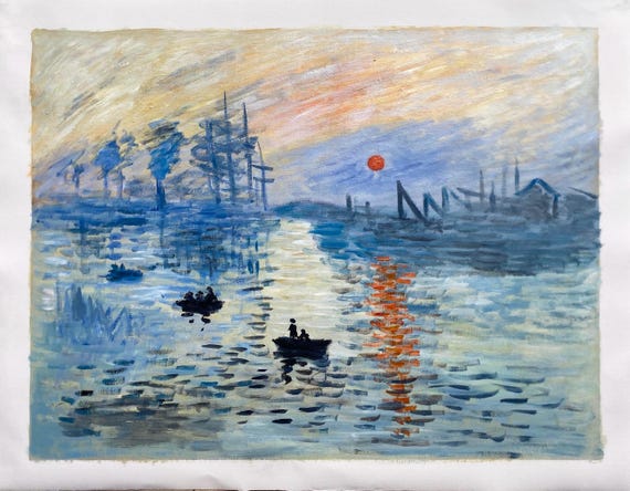 CM = クロード・モネ作「印象、日の出」、手描き油絵壁画複製