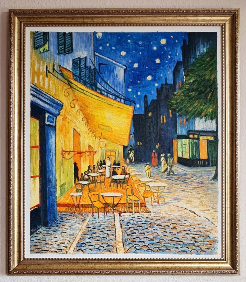 Leinwandbild „Caféterrasse Am Abend“ Von Van Gogh – Fertig Gerahmt, 50x70 Cm, Sofort Aufhängbar