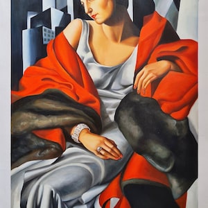 Tamara de Lempicka Portrait de Mme Boucard 60 x 90 cm Reproduction Huile sur toile peinte à la main Peinture à l'huile Art Déco DE1 rouge5 60x90cm unframed