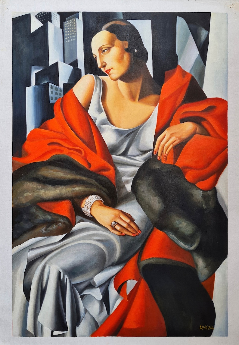 Tamara de Lempicka Portrait de Mme Boucard 60 x 90 cm Reproduction Huile sur toile peinte à la main Peinture à l'huile Art Déco DE1 rouge5 60x90cm unframed