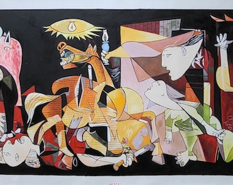 パブロ・ピカソ、ゲルニカ 55 x 110 cm ハンドメイド キャンバスに油彩