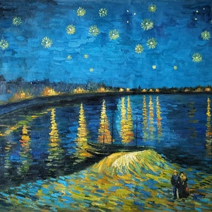 フィンセント・ファン・ゴッホ 星月夜、ローヌ川の星月夜 55 x 110 cm