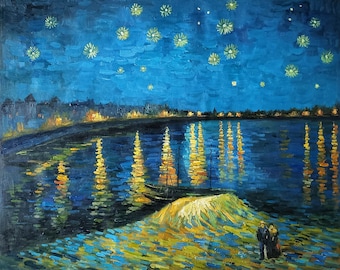 Vincent van Gogh - Nuit étoilée sur le Rhône 20X24", 50 x 60 cm Peinture à l'huile Reproduction Peinture à l'huile peinte à la main EN STOCK DE1 q135