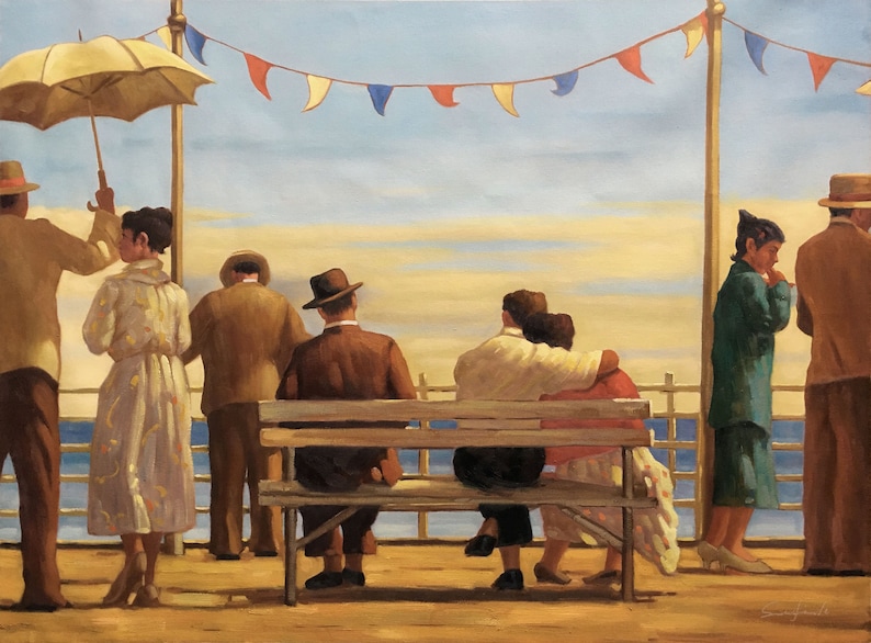 Jack Vettriano La jetée Peinture à l'huile faite à la main sur toile Reproduction Travail manuel Peinture à l'huile de qualité supérieure DE1 150 65x90cm stretched