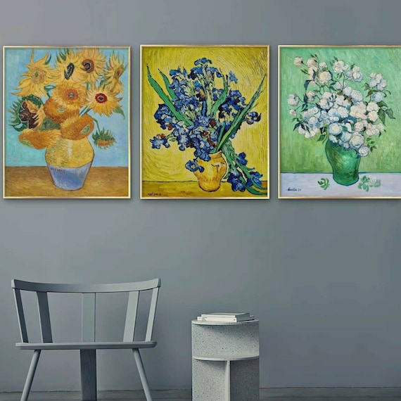 フィンセント・ファン・ゴッホ - 黄色い背景にアイリスの花瓶 50 x 60