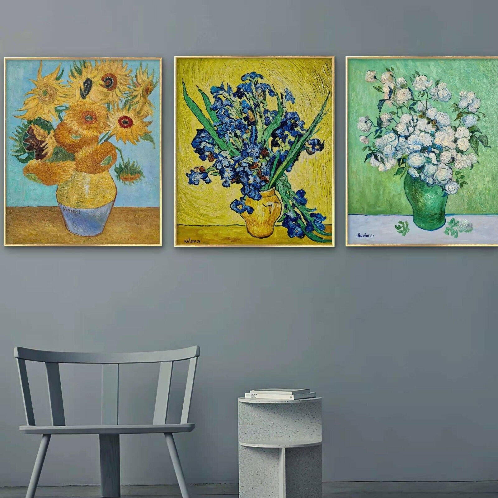 ヴィンセント・ファン・ゴッホ - 黄色の背景にアイリスの花瓶 50 x 60