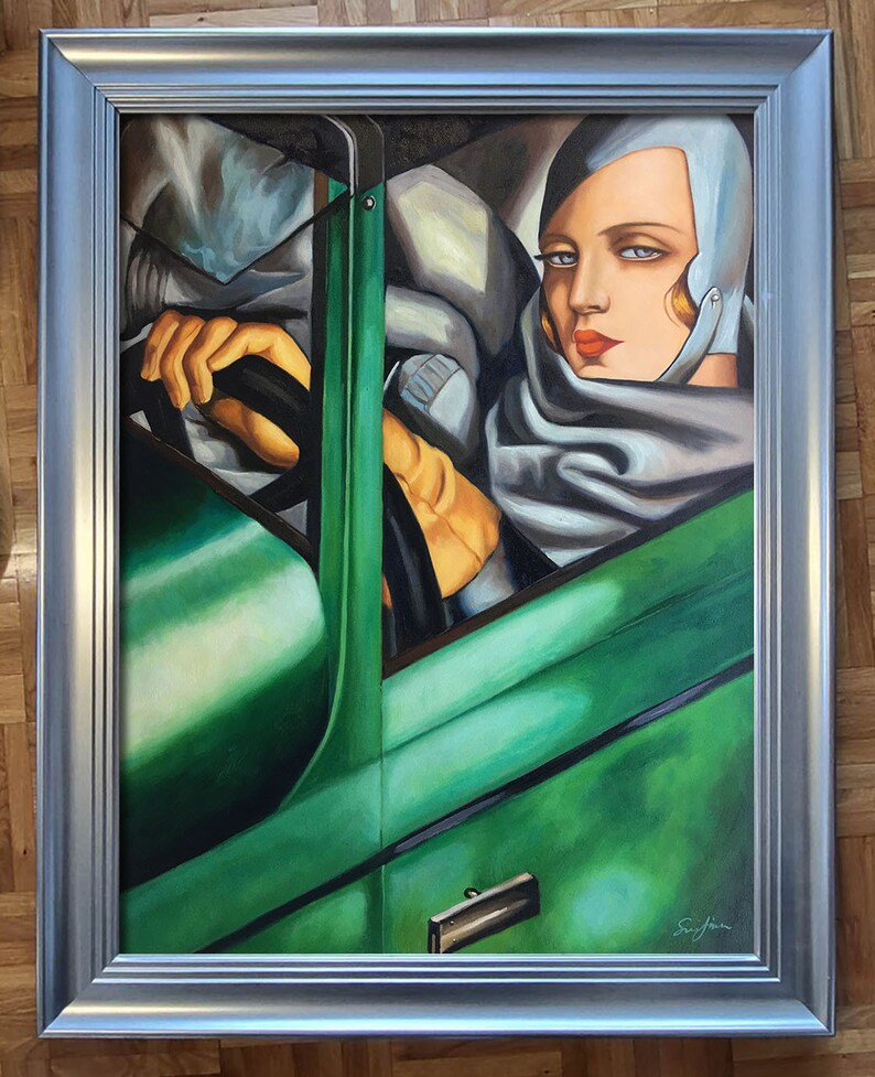Tamara De Lempicka Autoportrait in the Green Bugatti, Oil on