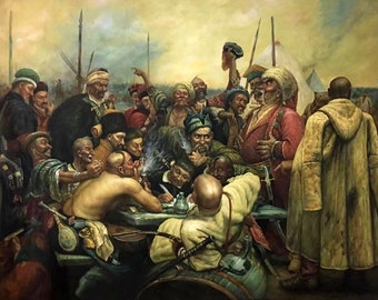 Ilja Repin - Reply of the Zaporozhian Cossacks to Sultan Mehmed IV, 90X120cm HANDMADE oil on canvas Historisches Ölgemälde DE1