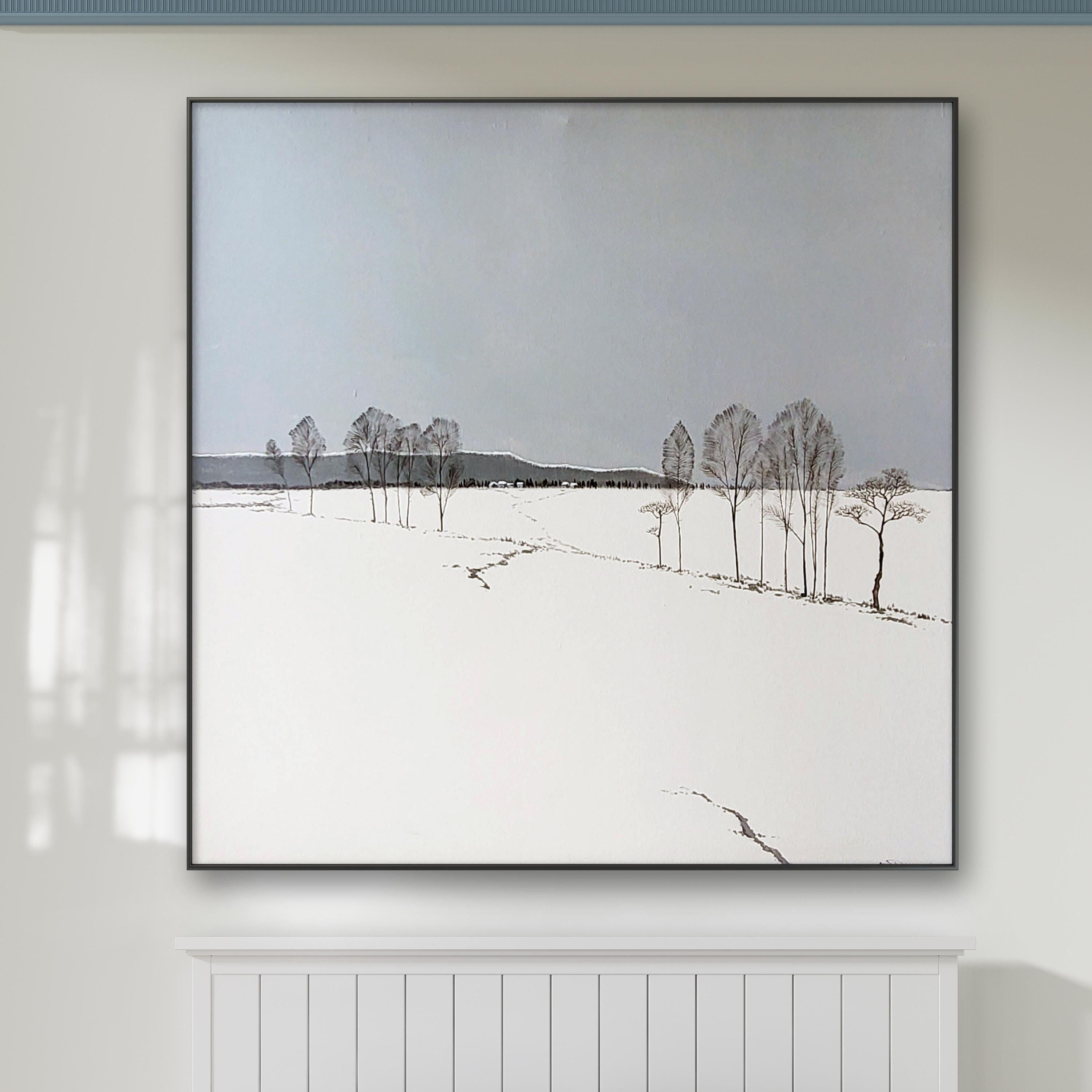 冬の雪・静寂 80 x 80 cm ORIGINAL ユニーク HANDMADE 油彩