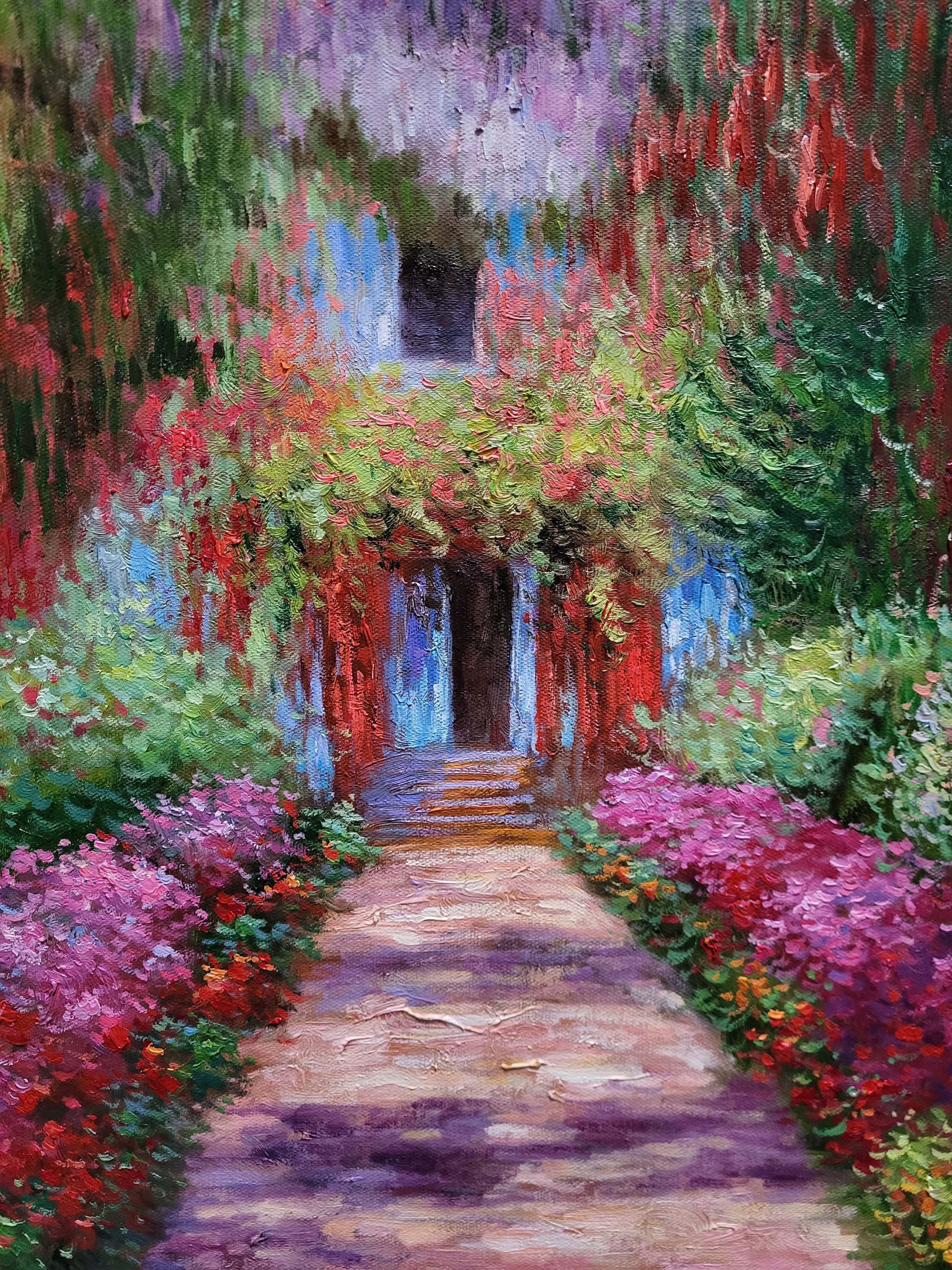 クロード・モネ - ジヴェルニーのモネの庭の小道 75 x 75 cm 手描き