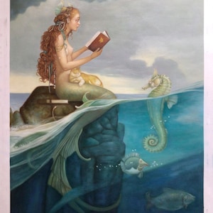 MP, Mermaid’s Secret, Femme semi-nue Sirène fantaisie art surréaliste FAIT MAIN huile sur toile Peint à la main à l'huile