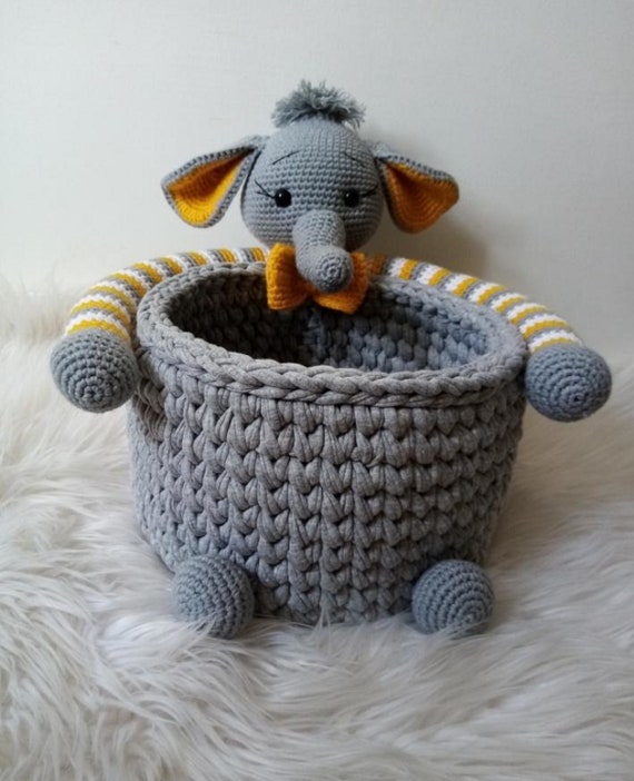 Elephant Crochet baskets mesh basket Knitted Look Basket Etsy