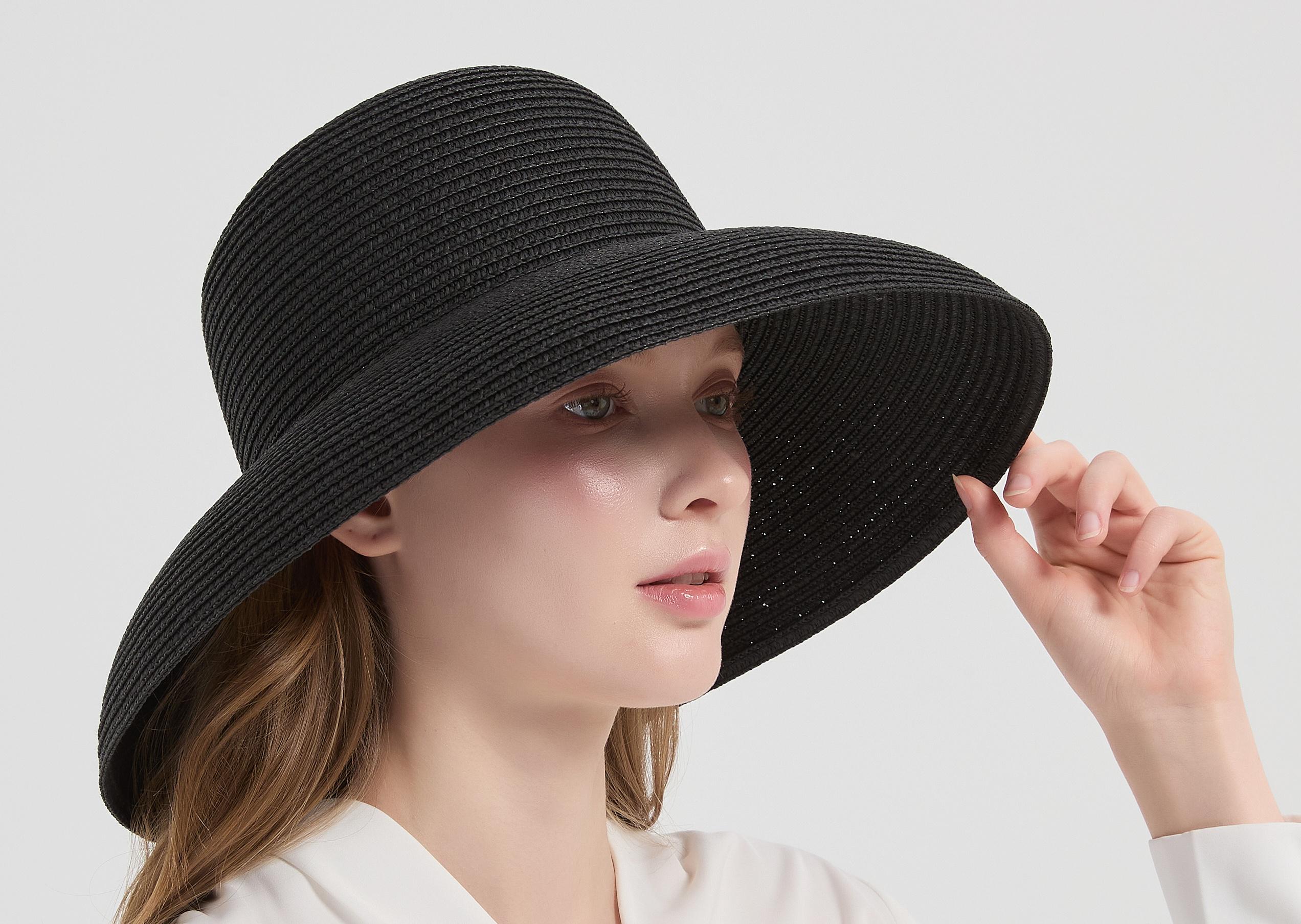 Soprattutto Cappelli Women Wide Brim Hat Hepburn Style Black Vegetal Fibre Italy M22027 ( Black Hat) Audrey Hepburn Hat With Feather Flower  main image 4