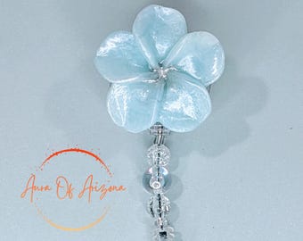 Resin Plumeria Flower Badge Reel: Healthcare ID Clip