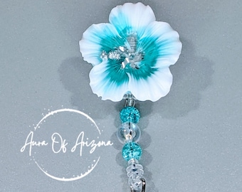 Resin Hibiscus Badge Reel: Floral ID Holder, Healthcare Gift