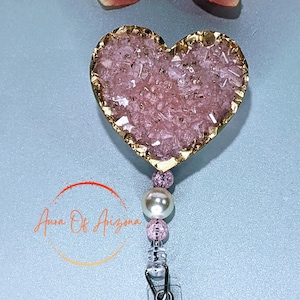 Heart Faux Druzy Badge Reel: Medical ID holder, Nurse Gift