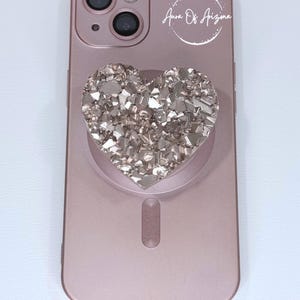 Resin Heart Geode Phone Grip: Rose Gold Druzy Phone Stand