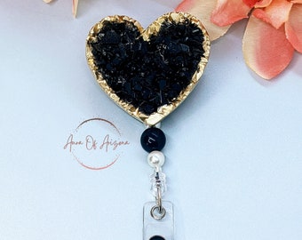 Heart badge reel, Work badge reel, Faux Druzy Badge Reel, Resin Geode Badge Reel, Badge Reel Nurse, Badge Reel Accessories