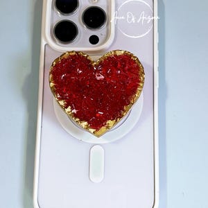 Red Heart Resin Geode Phone Grip, Faux Druzy Phone Stand
