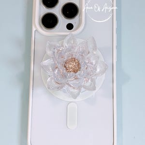 Resin Lotus Flower, Phone Accessories, Gold Phone Grip, Flower Phone Grip, Phone Stand Cute, Lotus Phone Grip, Tablet Grip Holder