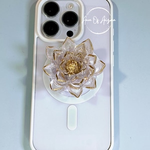 Resin Lotus Flower, Phone Accessories, Gold Phone Grip, Flower Phone Grip, Phone Stand Cute, Lotus Phone Grip, Tablet Grip Holder