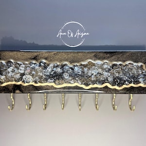Resin Geode Jewelry Hanger: Black & Gold Necklace Organizer with Hooks, Mother's Day gift ideas