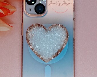 Resin Geode Phone Grip, Phone Accessories, Druzy Phone Grip, Geode Phone Grip, Phone Stand Cute, Heart Phone Grip, Cell Phone Holder