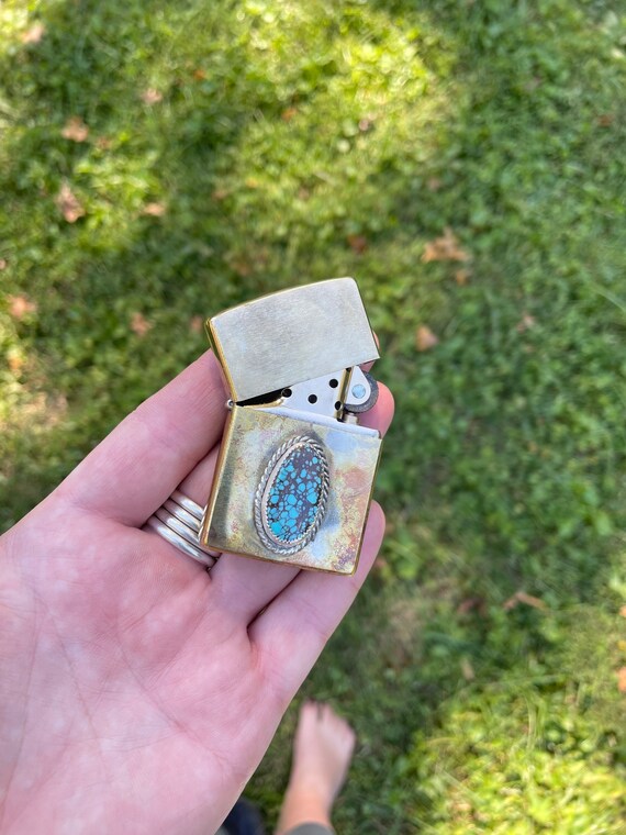 Vintage Brass Zippo With Turquoise Etsy