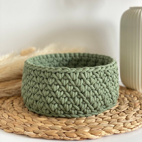 Crochet Storage Basket, Recycled Cotton Cord Basket