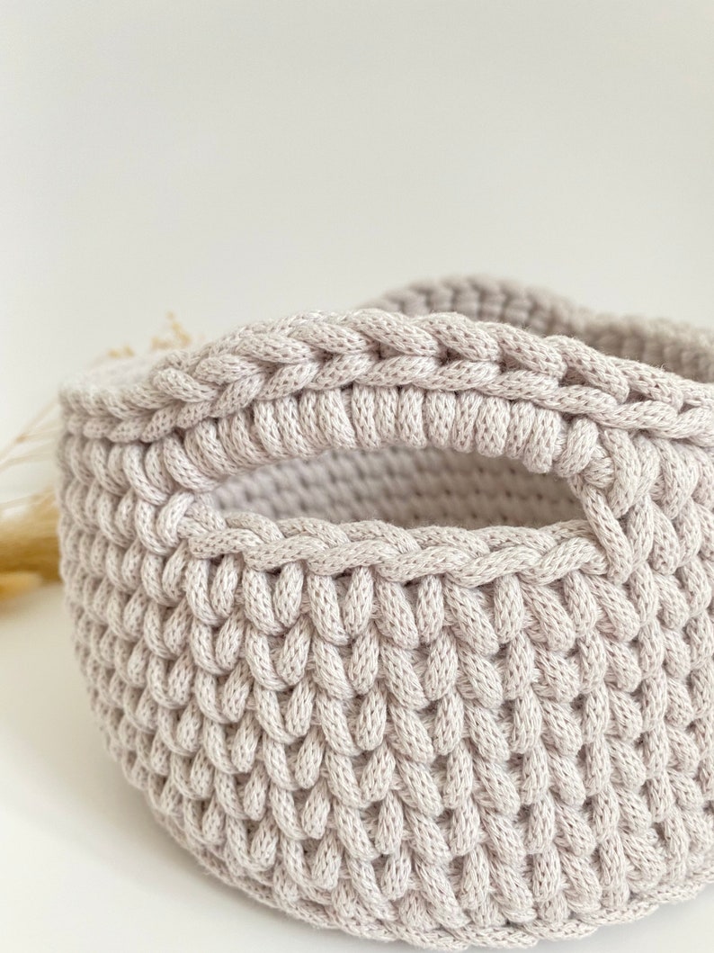 Crochet Basket With Handles, Storage Basket, Home Décor, Recycled Cotton Cord Basket image 2