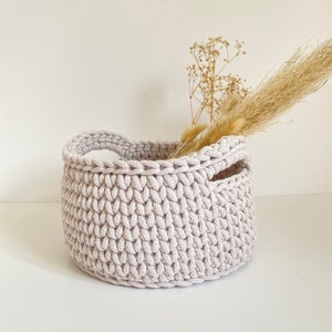 Crochet Basket With Handles, Storage Basket, Home Décor, Recycled Cotton Cord Basket image 1